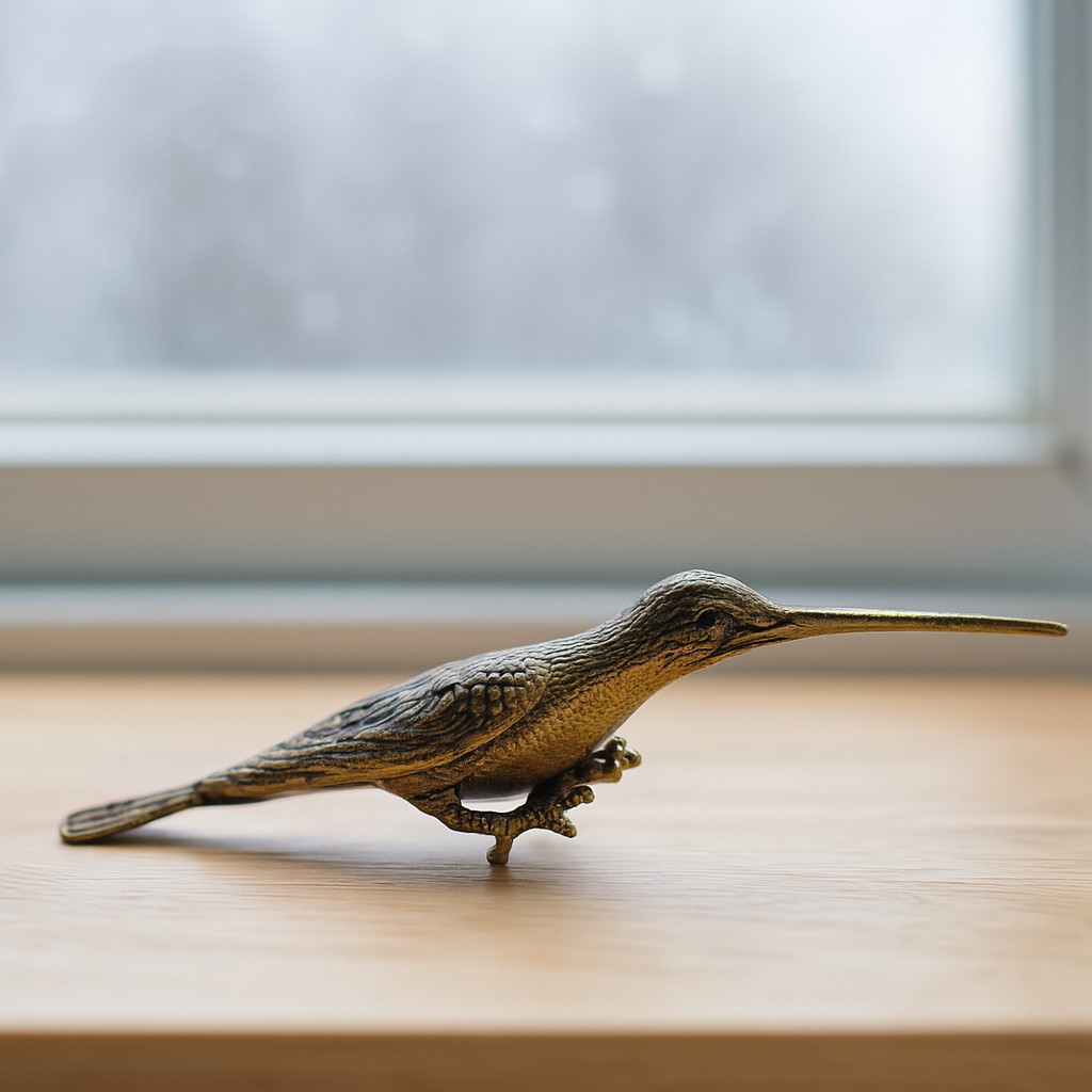 Vintage Bronze Bird Figurine Antique Peruvian Hummingbird Sculpture 1980s 4”