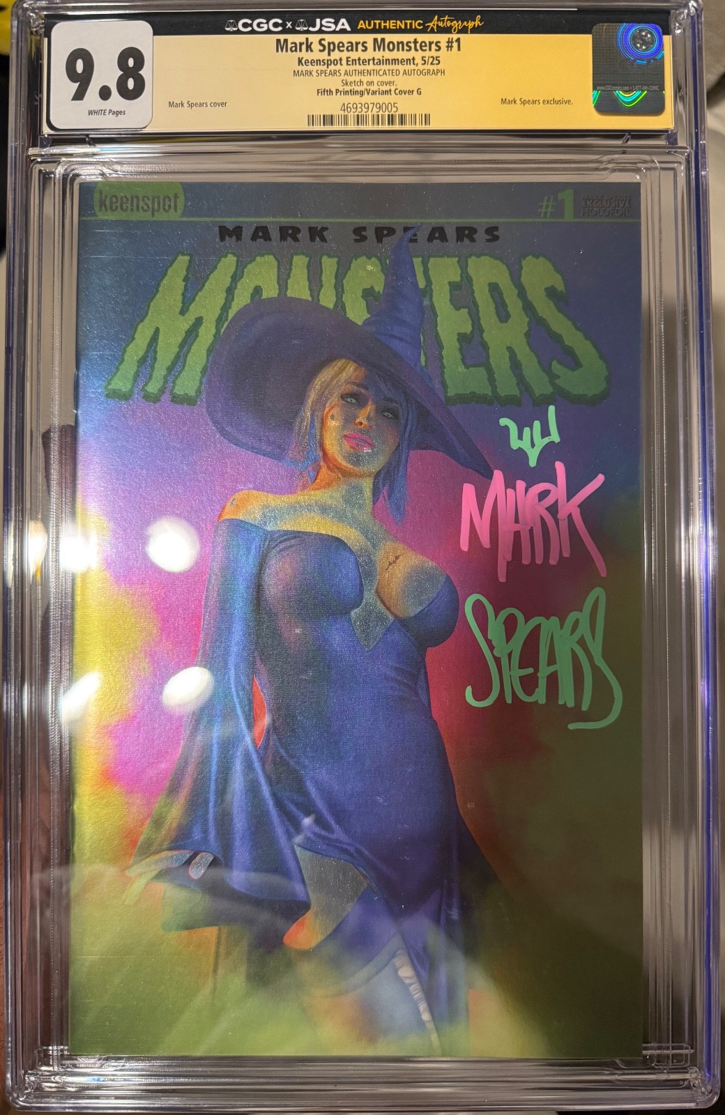 mark spears monsters 1 5th print/cover g ltd 100 JSA CGC 9.8 signed w/sketch