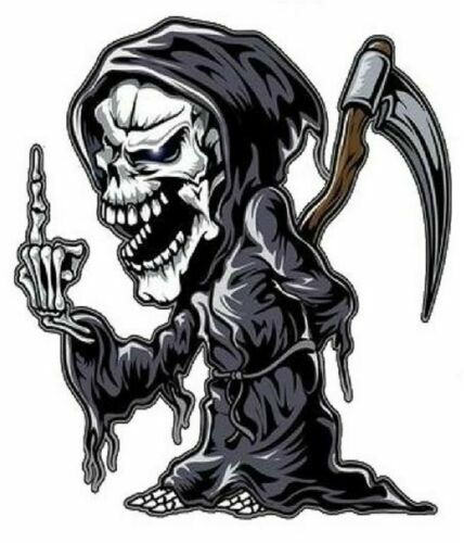 REAPER WITH MIDDLE FINGER LAPTOP / BUMPER / WINDOW STICKER / DECAL LARGE