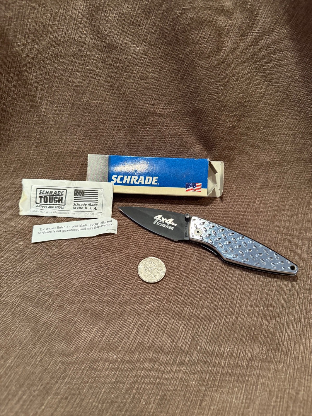 Schrade Silhouette 4×4 Folding Blade Pocket Knife Diamond Plate SQ447 USA