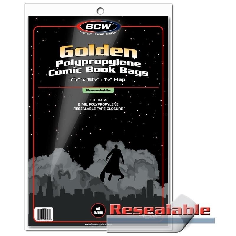 BCW Golden Age Comic Book Bags Resealable 100 2 Mil Protectors Acid Free Storage
