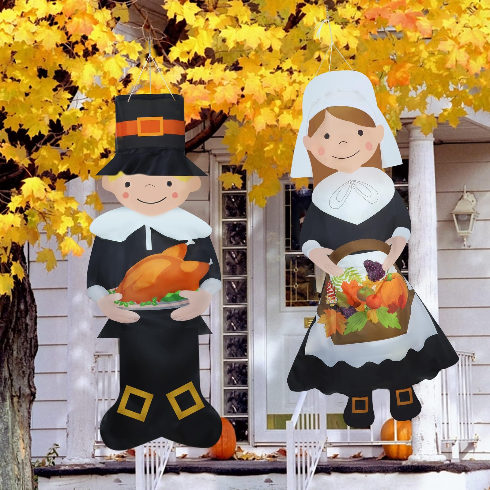 2PCS Fall Thanksgiving Windsocks 3.9 inches x inches, Multicolor