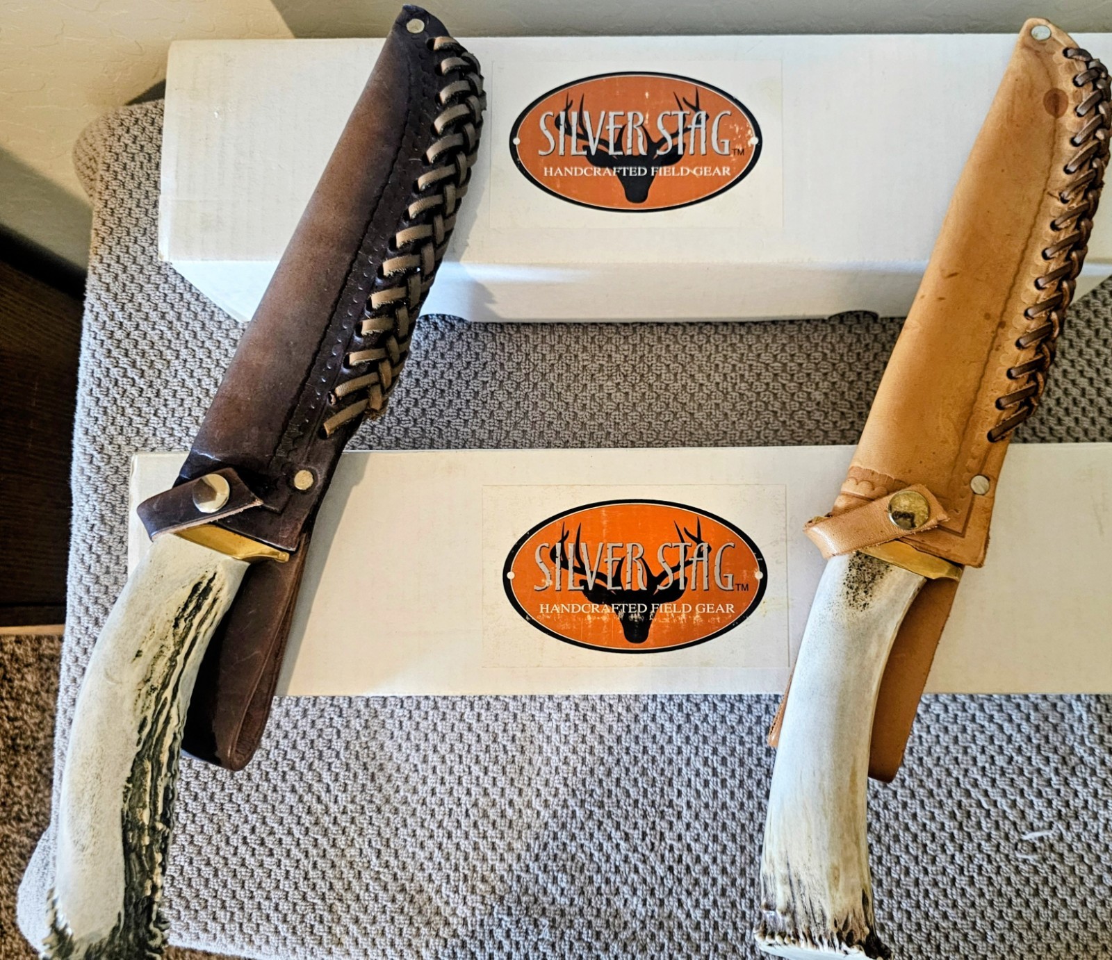 Two Silver Stag USA Pacific Bowie Fixed Blade Knives