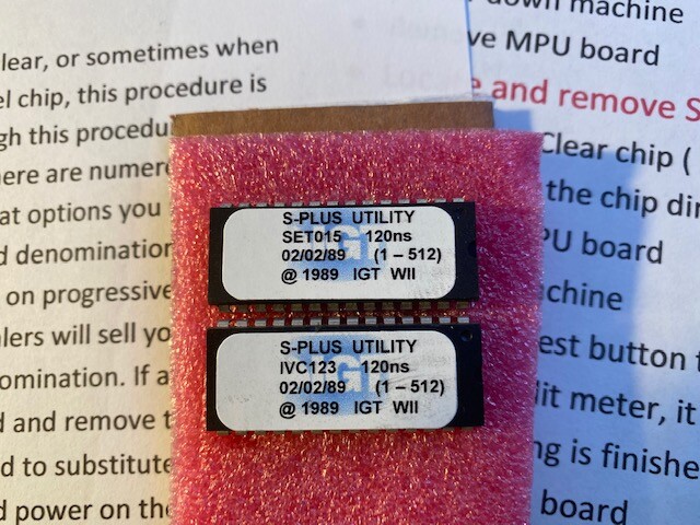 IGT S+ S-Plus Ram Clear and Bill Validator Set chips OEM!