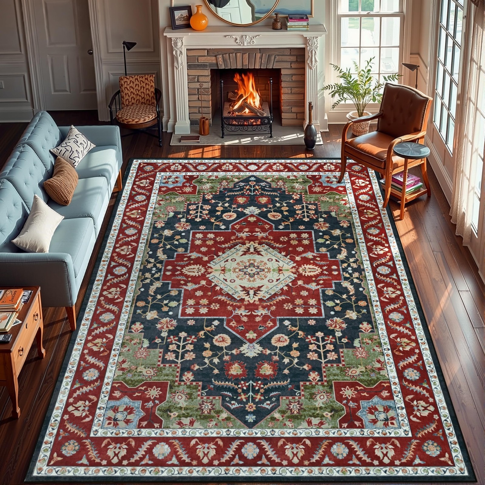 YJ.GWL Area Rugs for Living Room 8×10 Machine Washable Rugs, Non Slip Floral …