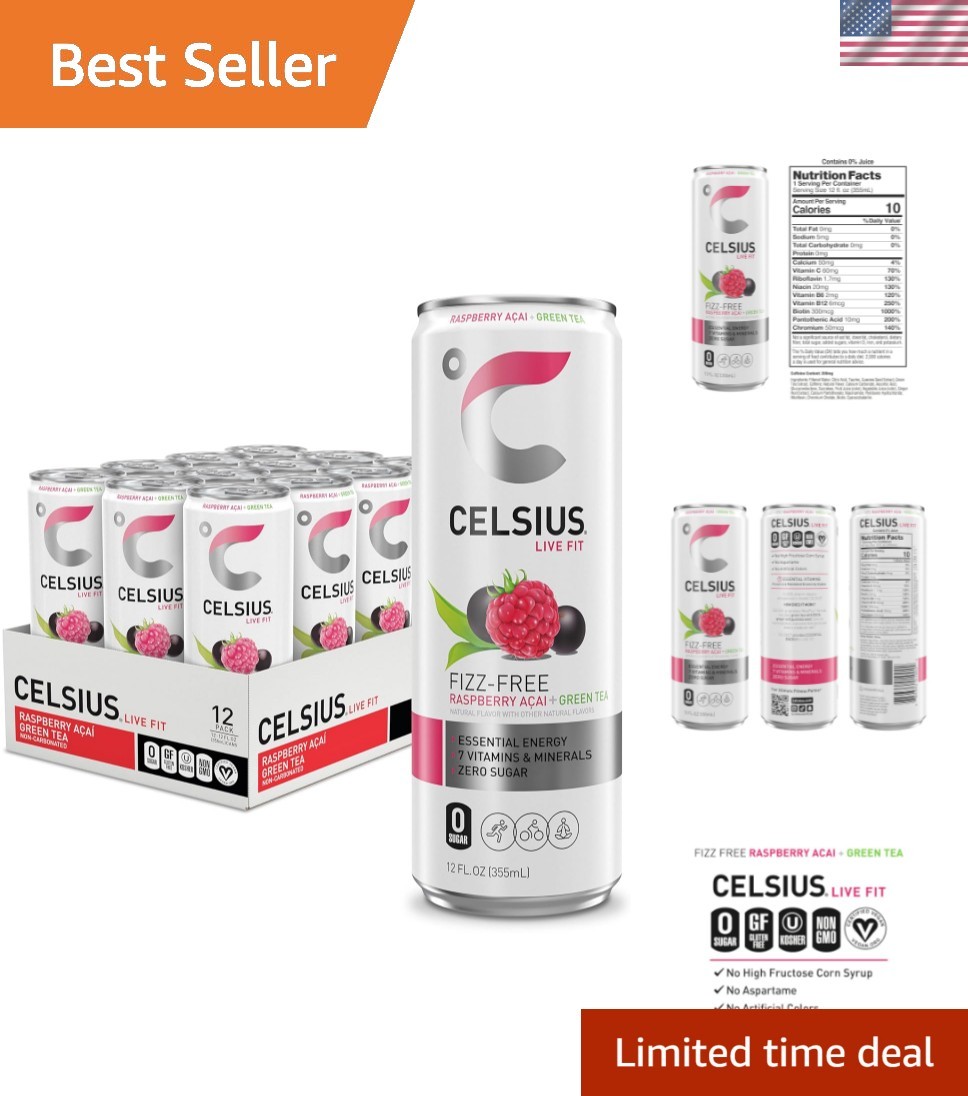 Ultimate Pre-Workout Raspberry Acai Green Tea Energy Drink – 12 Pack of 12 Fl Oz