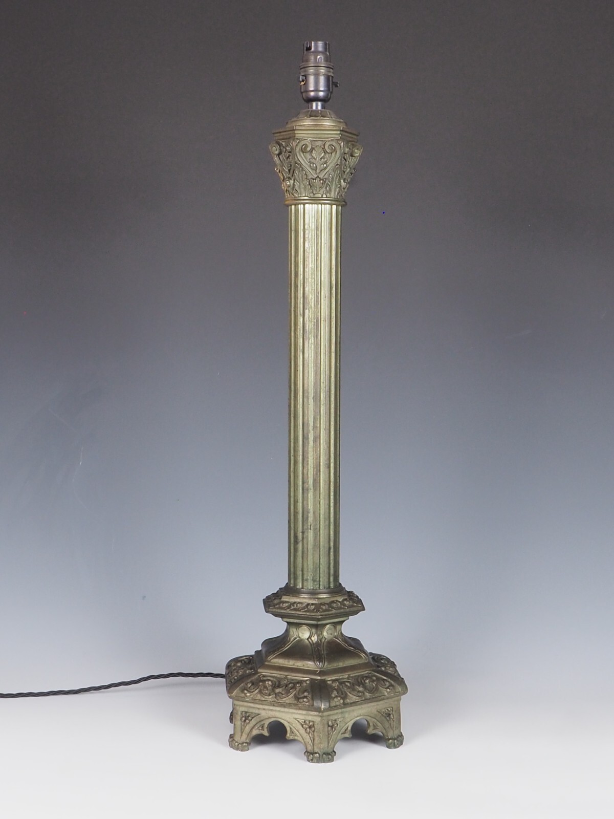 Gothic Bronze Table Lamp Antique Corinthian Column