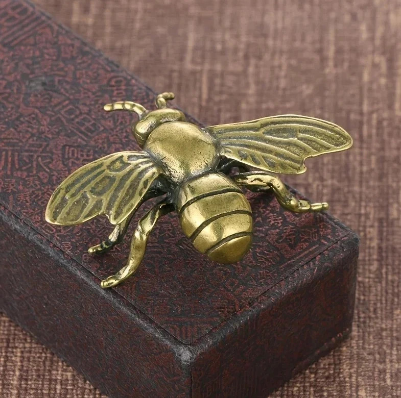 1pc Solid Brass Bee Figurine Antique Copper Desk Decor Collectible Gift – NEW***
