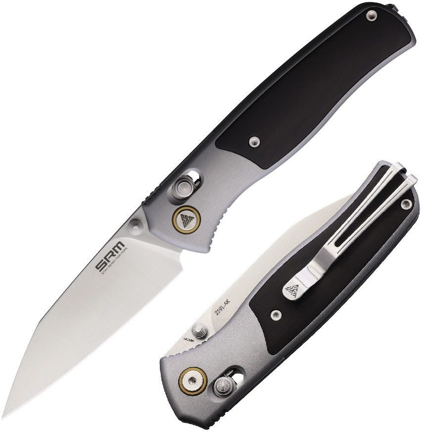 SRM Knives Medal Folding Knife 3.25″ 14C28N Steel Blade Aluminum/Wood Handle