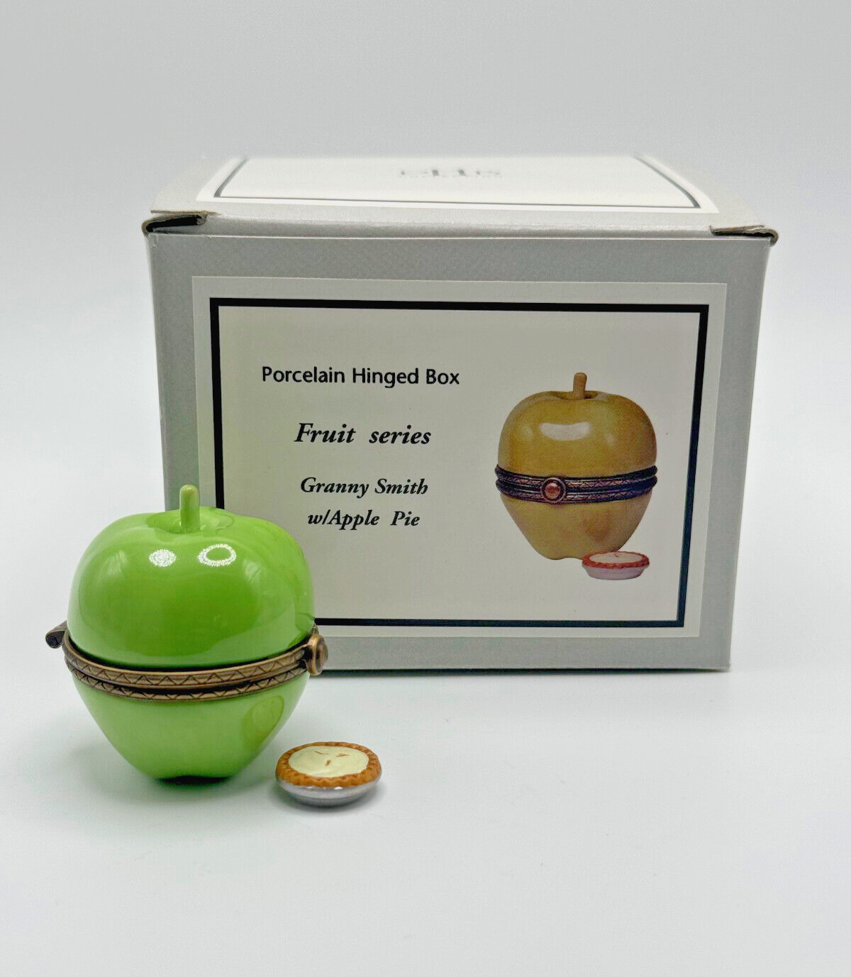 PHB Porcelain Hinged Box Granny Smith Apple With Apple Pie Trinket Midwest ~ New
