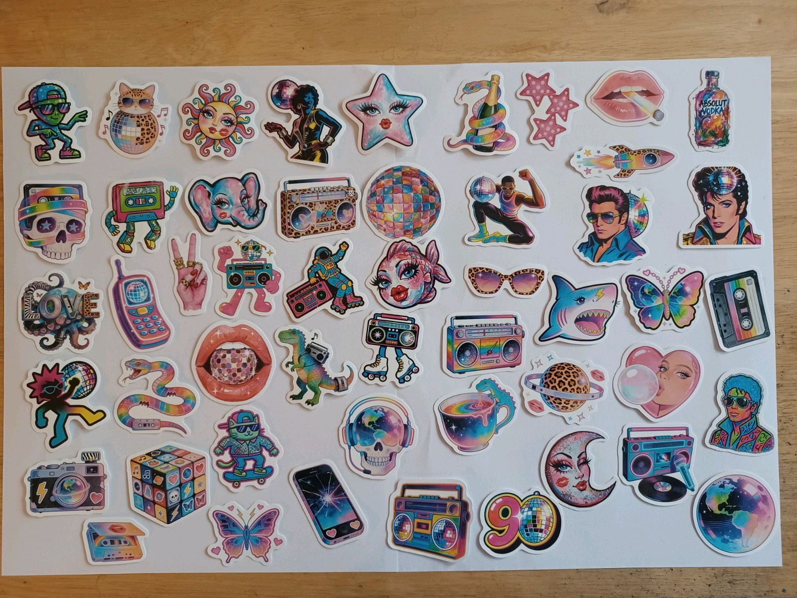 5 Assorted Funky Retro 80s / 90s Style Stickers, Fun, Nostalgia