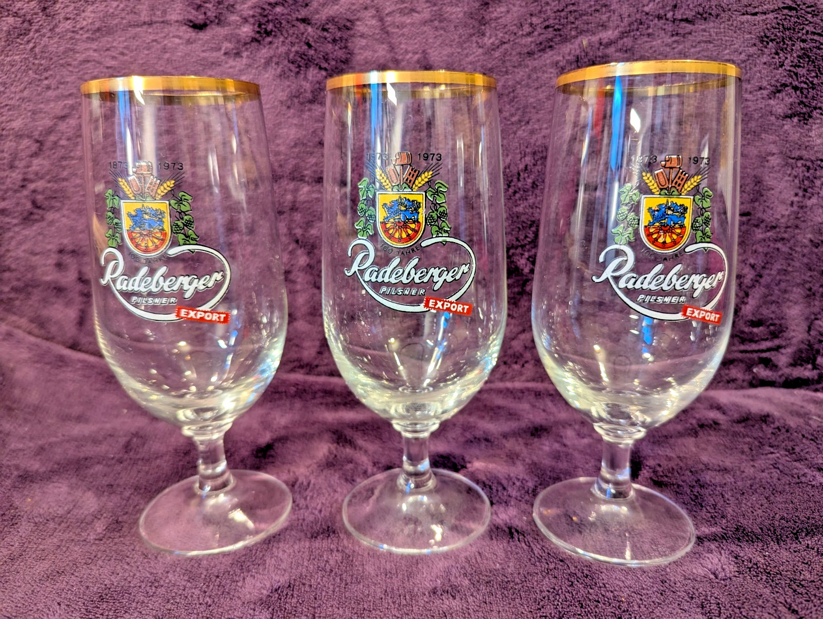 3x Lovely Rare Vintage – Radeberger Pilsner Export 100th Anniversary 330ml Glass