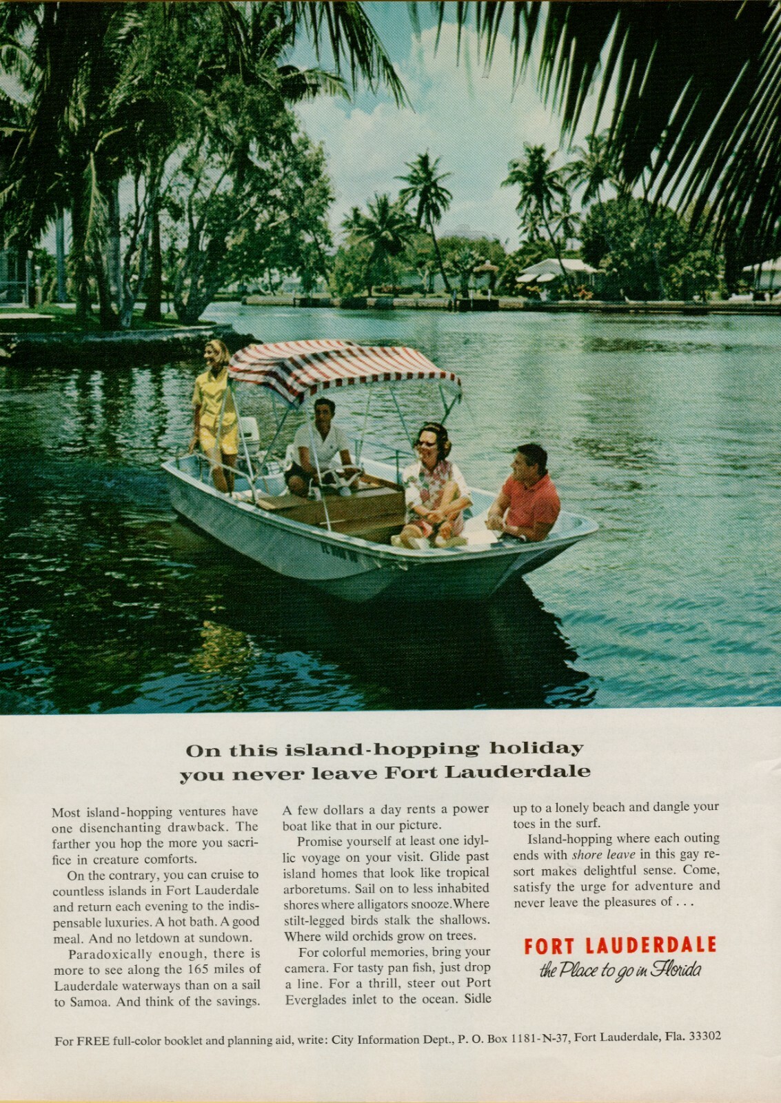 1966 Fort Lauderdale Florida Boat Island Hopping Vacation Vintage Print Ad
