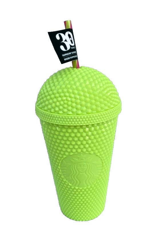 NEW Starbucks Frappuccino Dome Cold Cup Tumbler 2025 Studded Neon Lime w/ Straw!