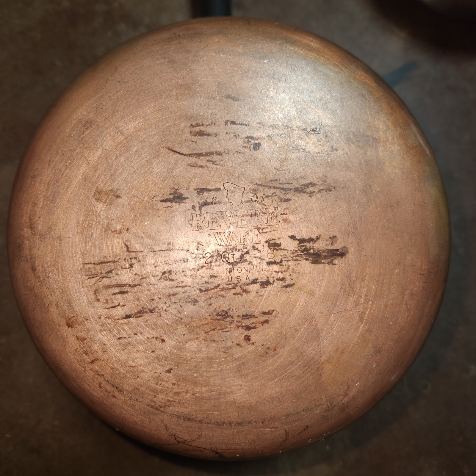 VTG Revere Ware 1801 2 Qt -78 & 3/4 Qt Copper Bottom Pans Clinton USA