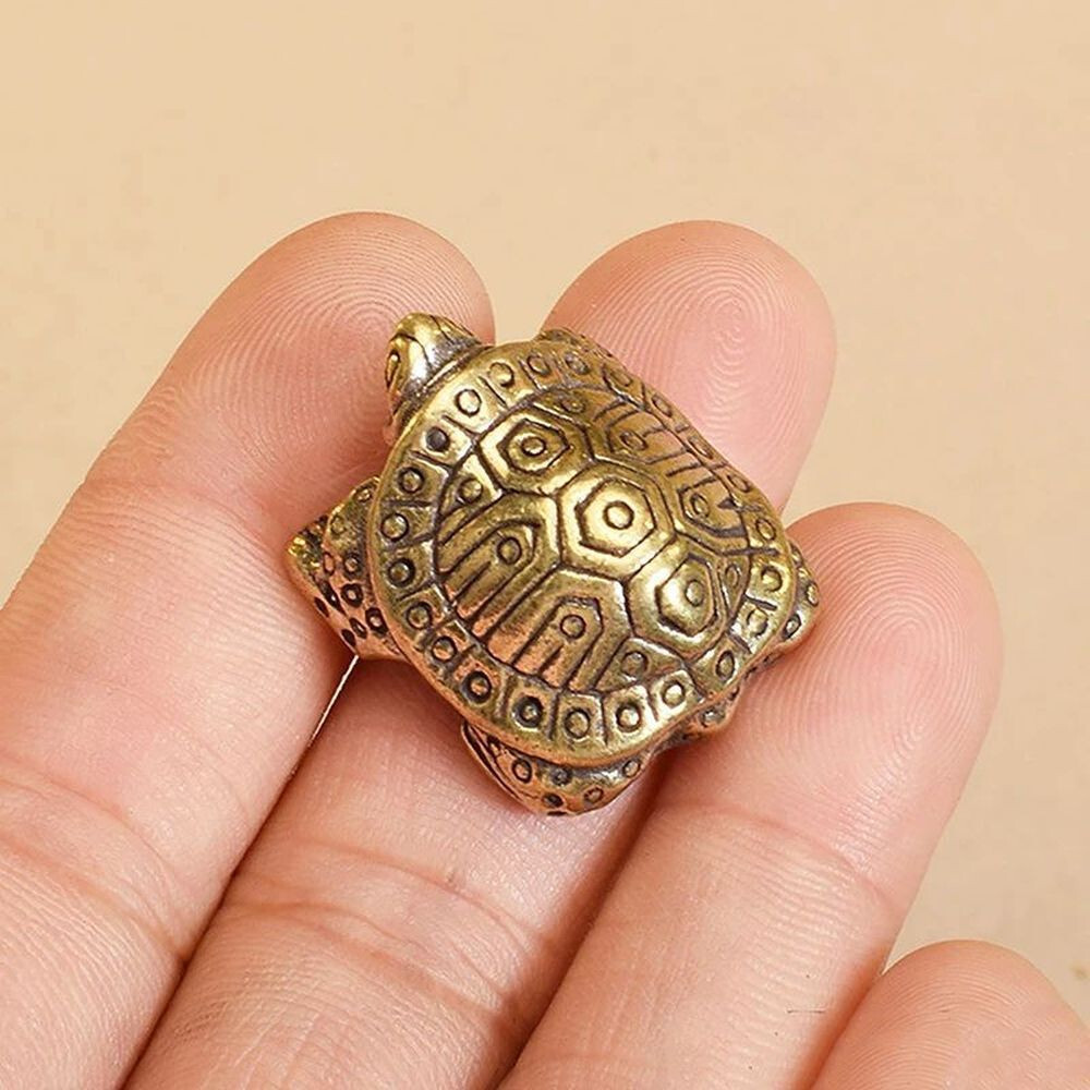 Mini Brass Turtle Figurine Feng Shui Decor – Good Luck Charm, 1″ Solid Brass