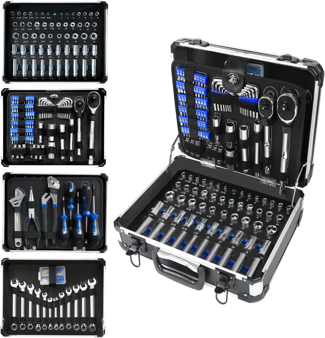 240-Piece Mechanic Tool Set with Heavy Duty Aluminum Toolbox–Compatible