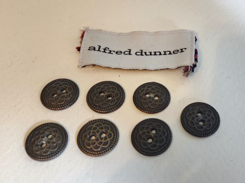 7 Alfred Dunner Dark Bronze Tone Metal 2 Hole Sew Through Buttons Floral 13/16″