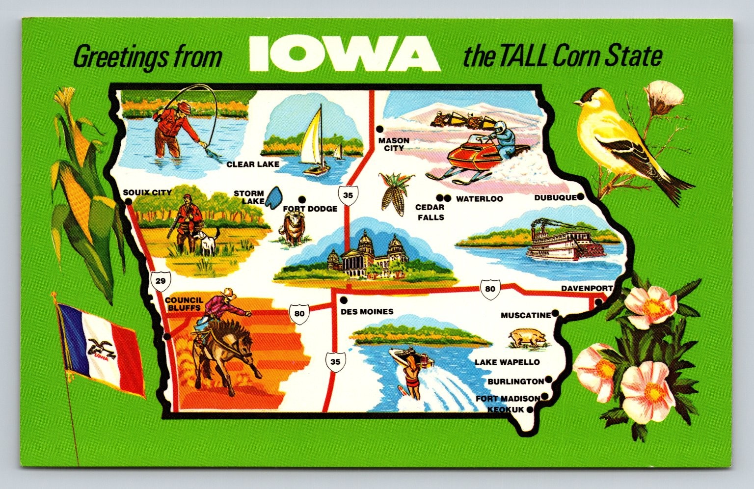 Dunlap Post Card Co. Iowa State Map Postcard Photochrome 1939-Now