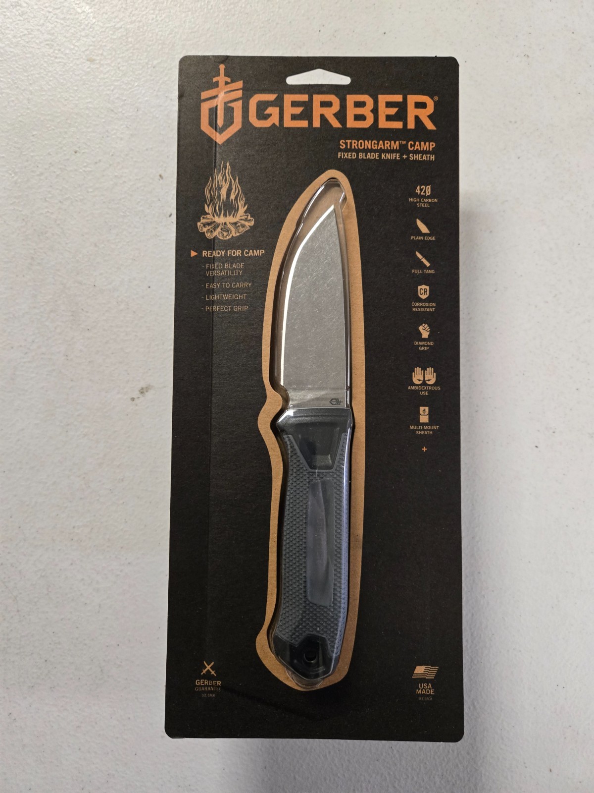 Gerber Strongarm Camp Fixed Blade Knife Plus Sheath 420 High Carbon Steel