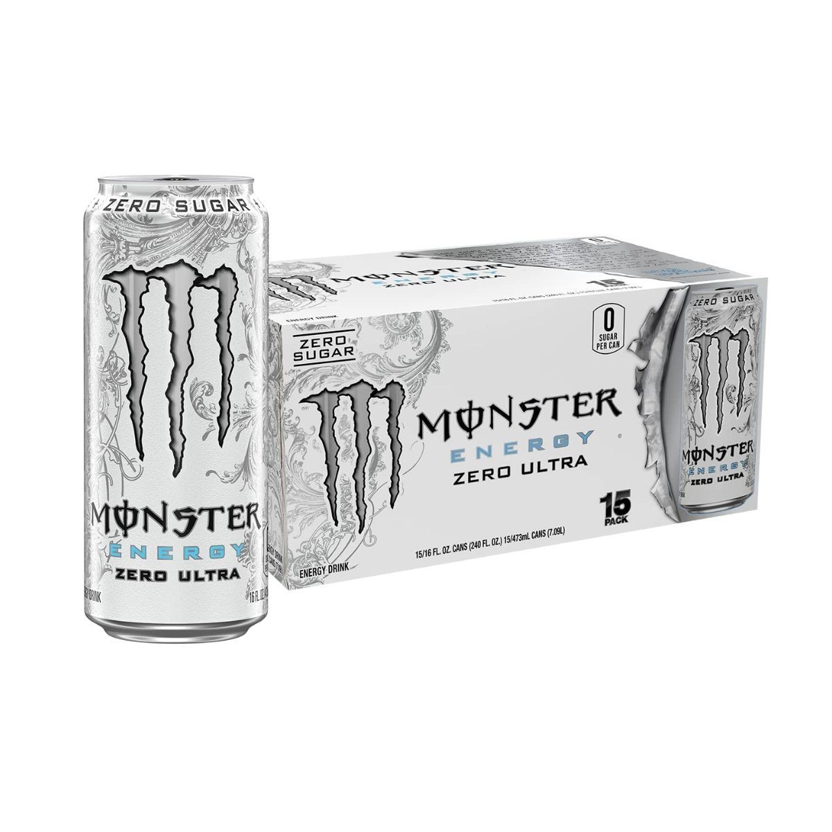 Monster Energy Zero Ultra, Sugar Free Energy Drink, 16 Ounce | Pack of 15