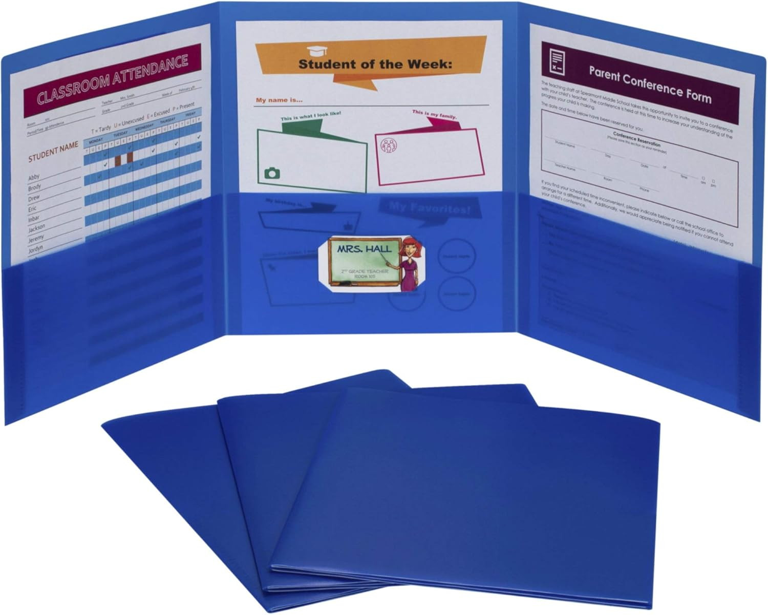 3-Pocket Tri-Fold Heavyweight Poly Portfolios, Blue, Box of 24 (33945-24)