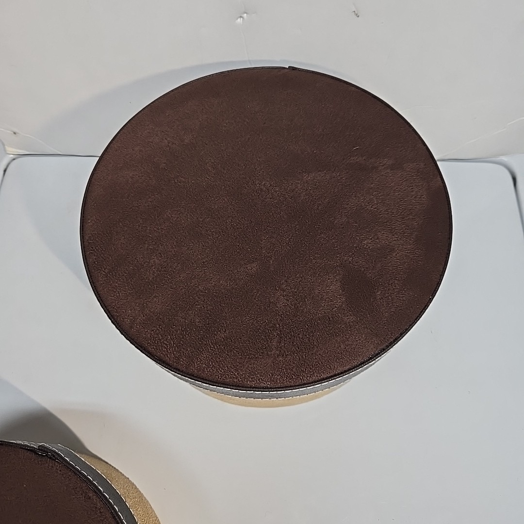 Round Hat Box Style Suede Nesting Boxes – Set of 2 Brown Holiday Gift Set