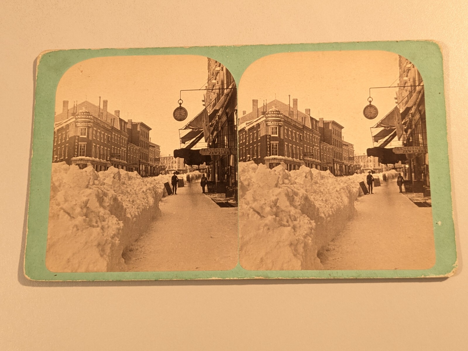 Portland Maine King Stereoview Photo Middle Street Winter Signs Dentist Jeweler