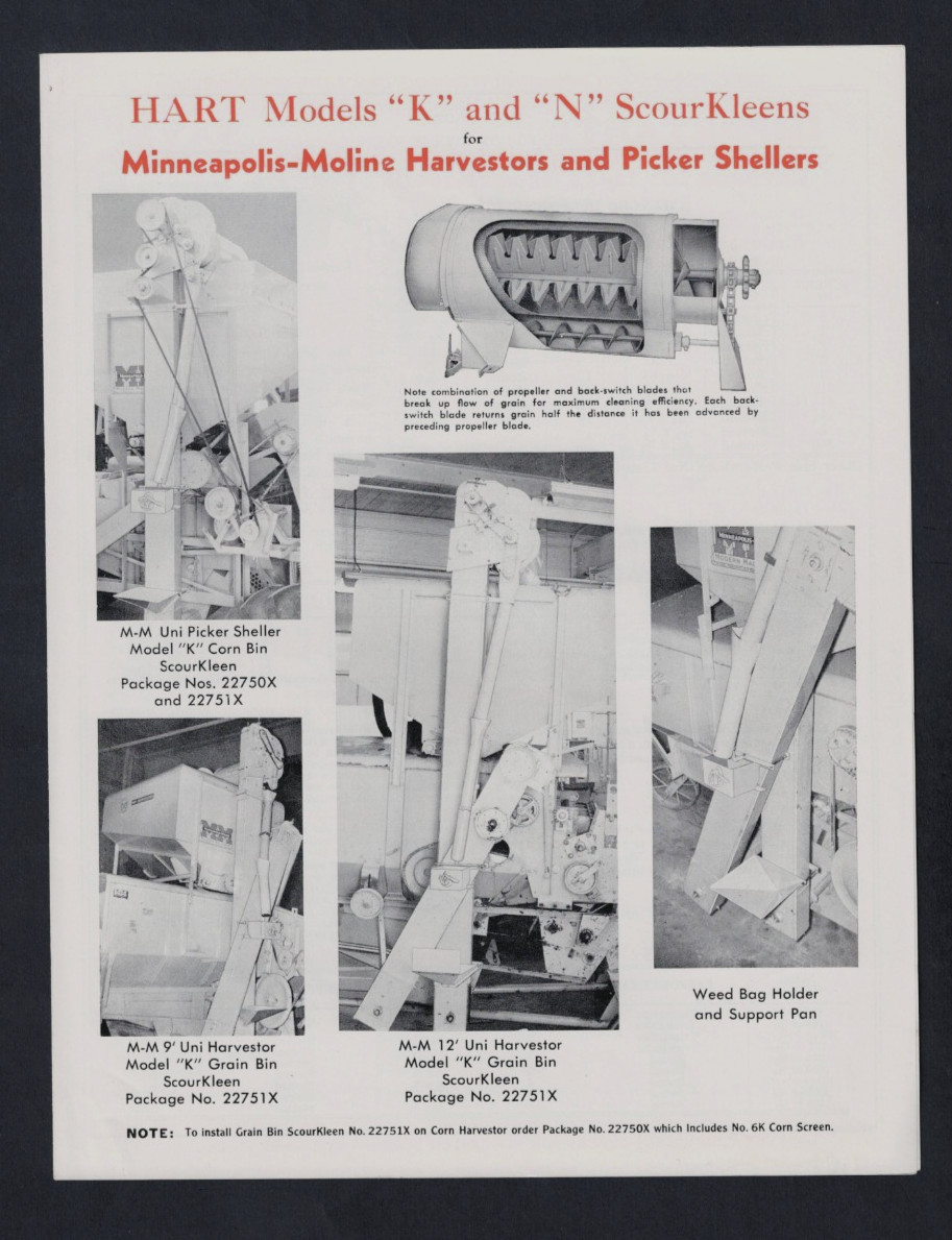 MINNEAPOLIS-MOLINE HART MODELS “K” & “N” SCOUR KLEENS 4 PAGE BROCHURE H941
