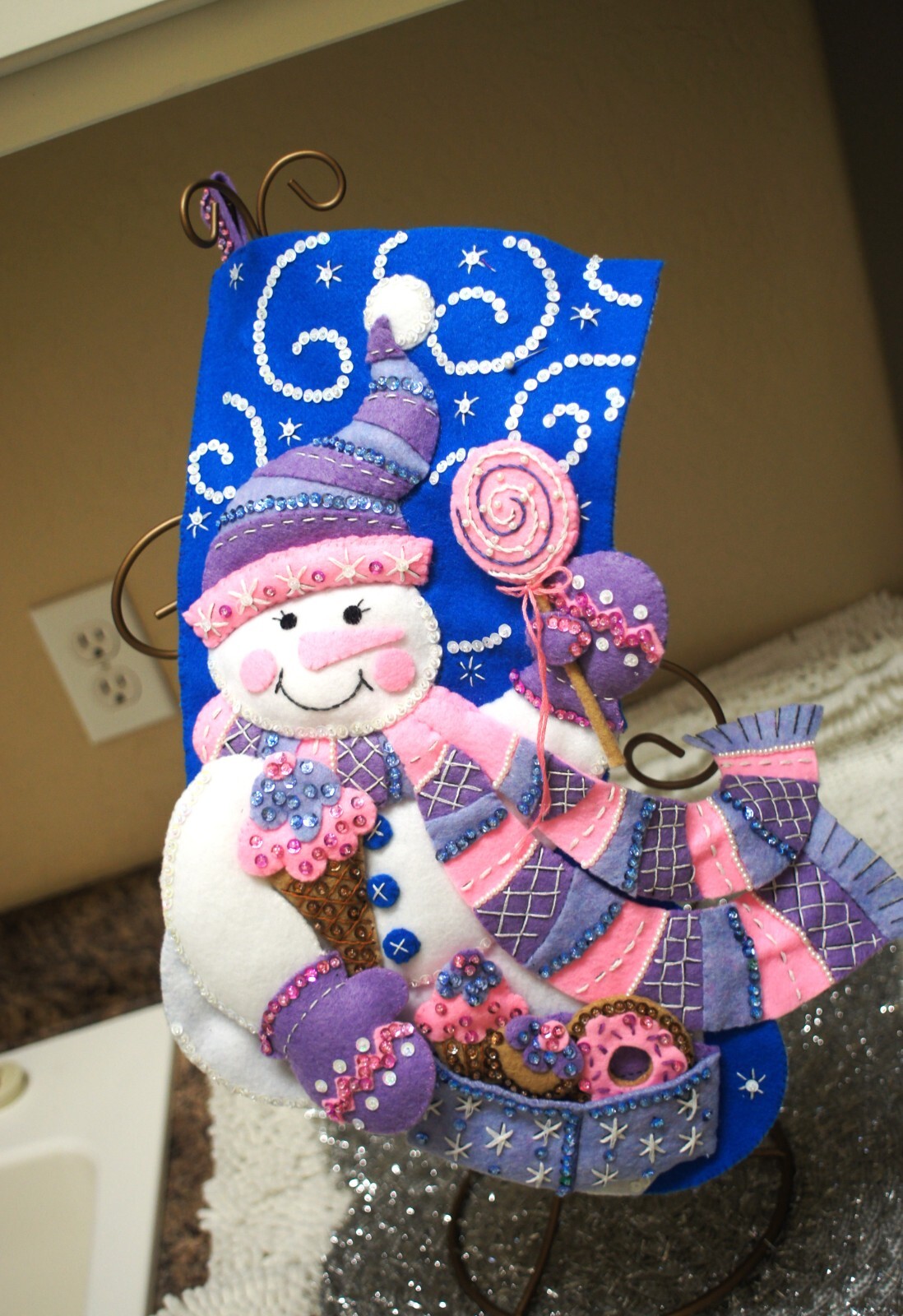 BUCILLA CHRISTMAS STOCKING-COMPLETED “SWEET TREATS”