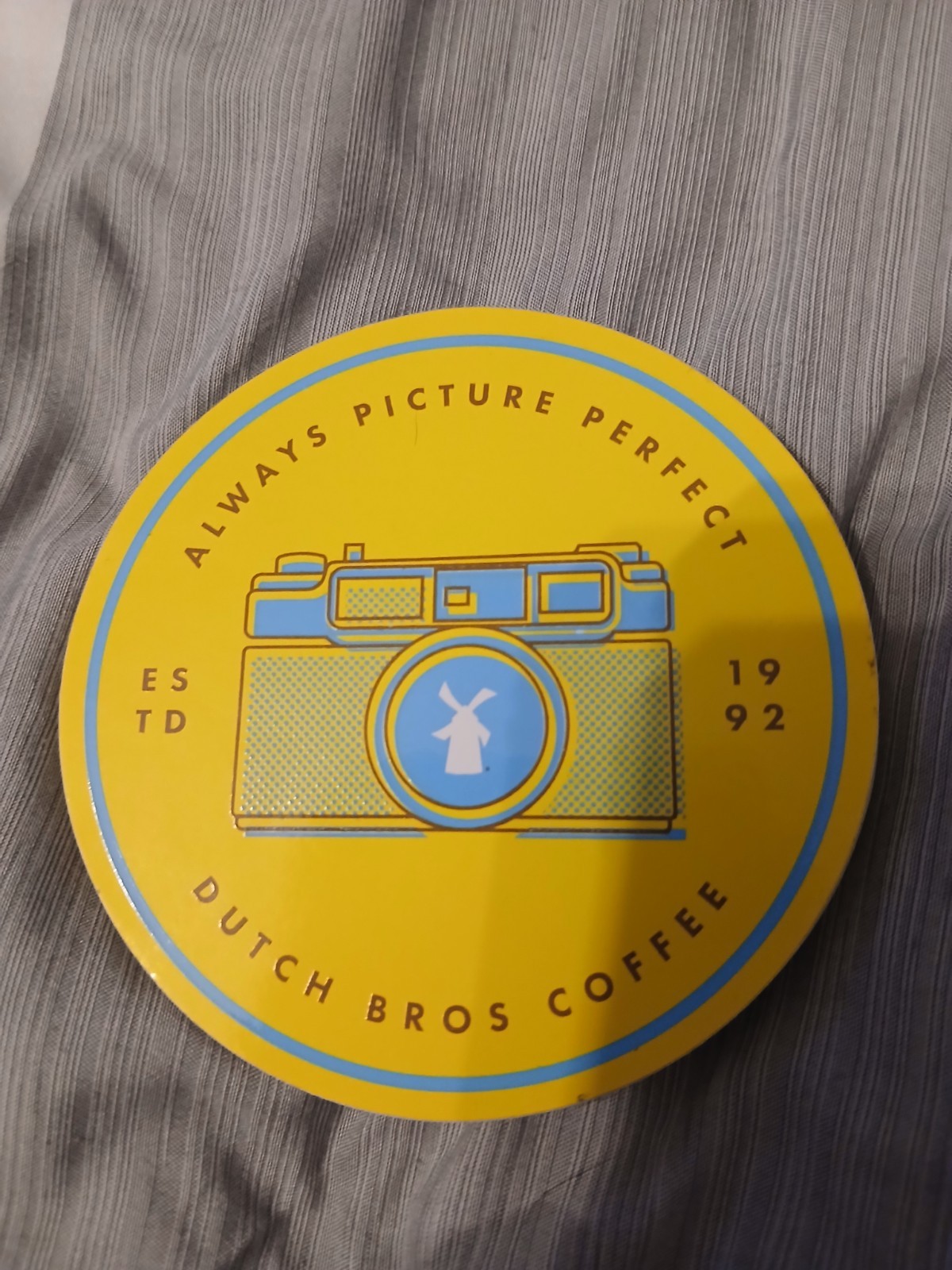 Dutch Bros Camera Sticker Always Picture Perfect Yellow Blue Brothers Coffee