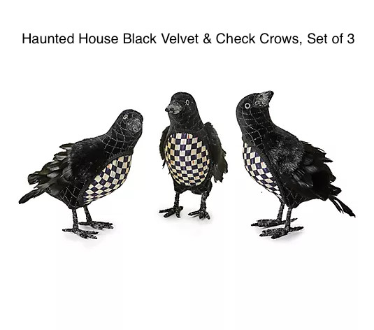 Mackenzie Haunted House Black Velvet & Check Crows Childs Set of 3 NIB