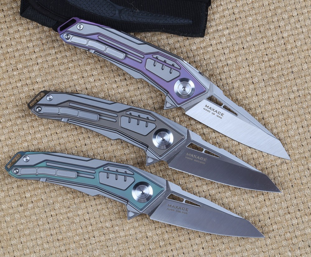 High Quality Maxace Tank Purple Titanium Handle M390 Steel Blade Pocket Knife