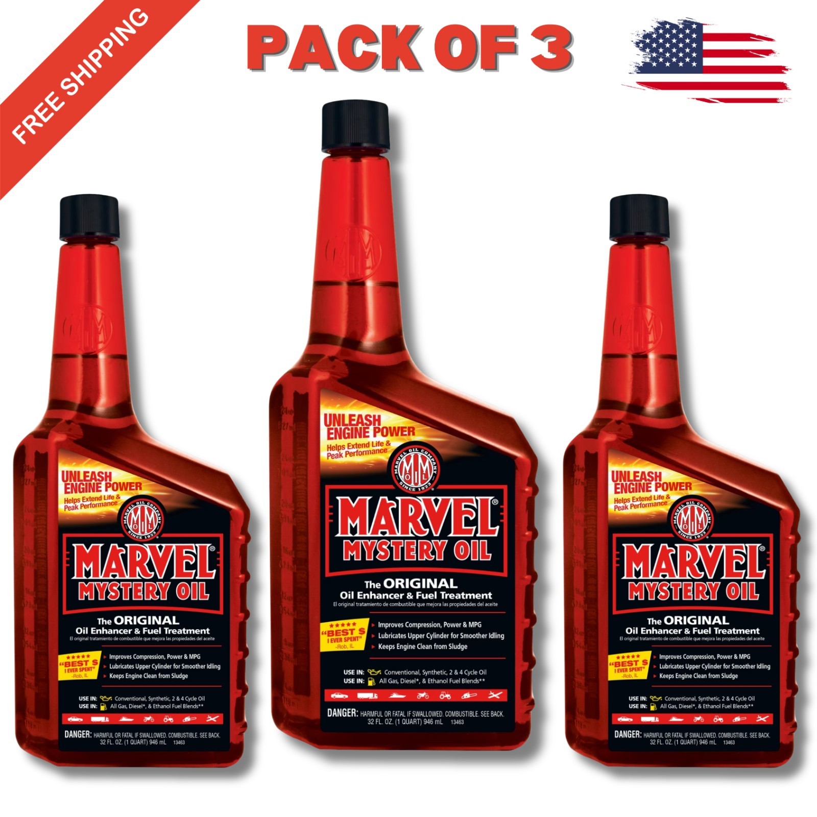 New Marvel Mystery Oil – Oil Enhancer and Fuel Treatment, 32 Oz. 3 Pack