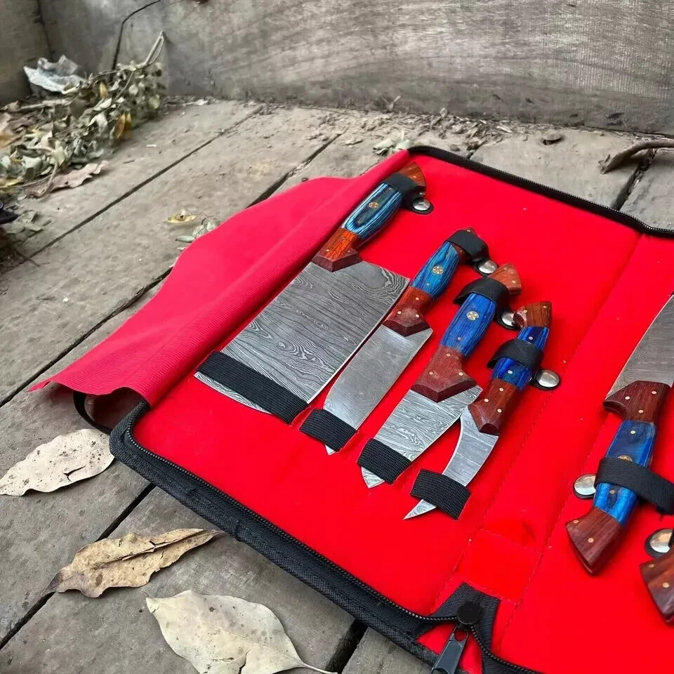Custom Made Damascus Steel Professional Kitchen Knife set with bag-ZEE-2910