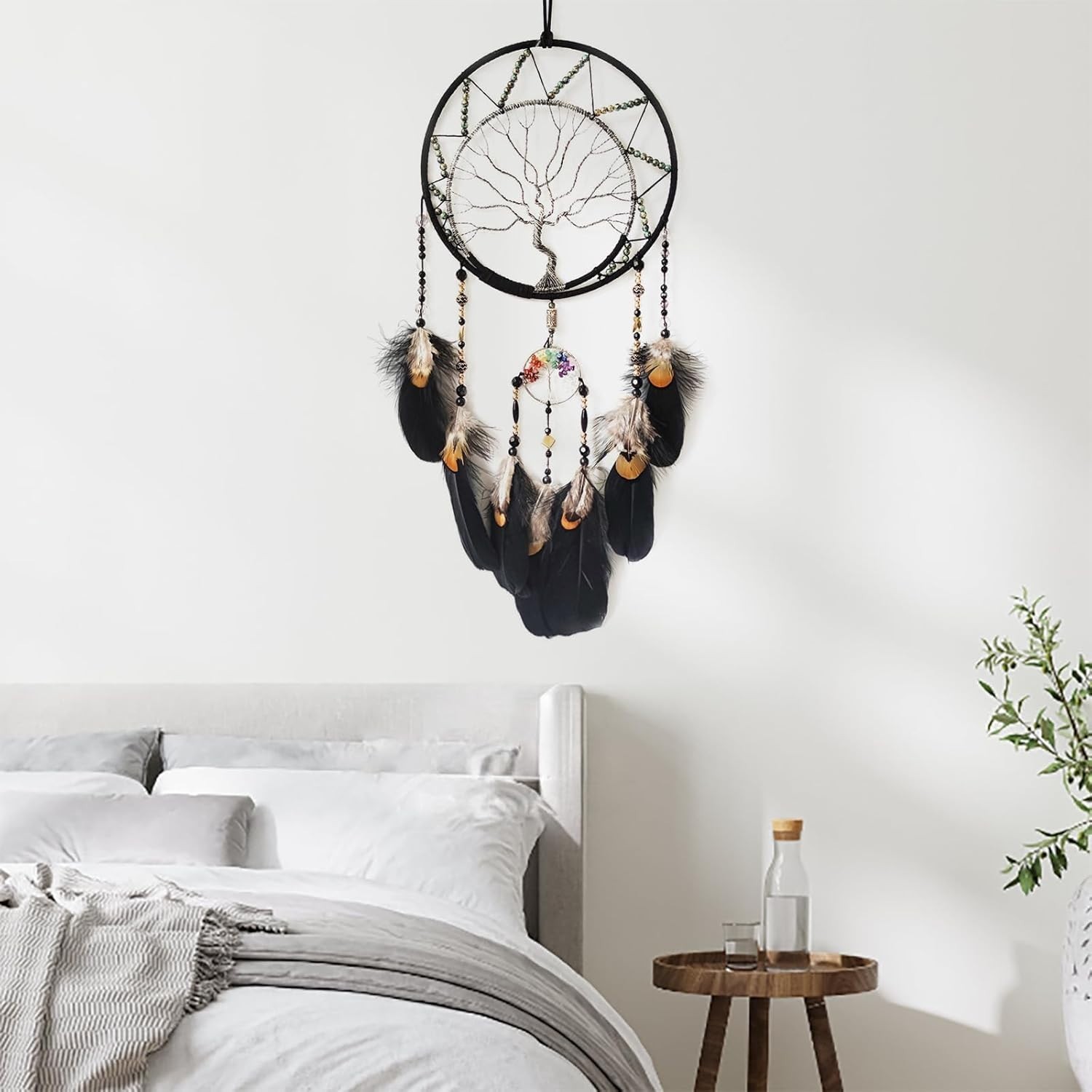 Black Large Dream Catcher Wall Decor Crystal Tree of Life Dream Catchers Hand…
