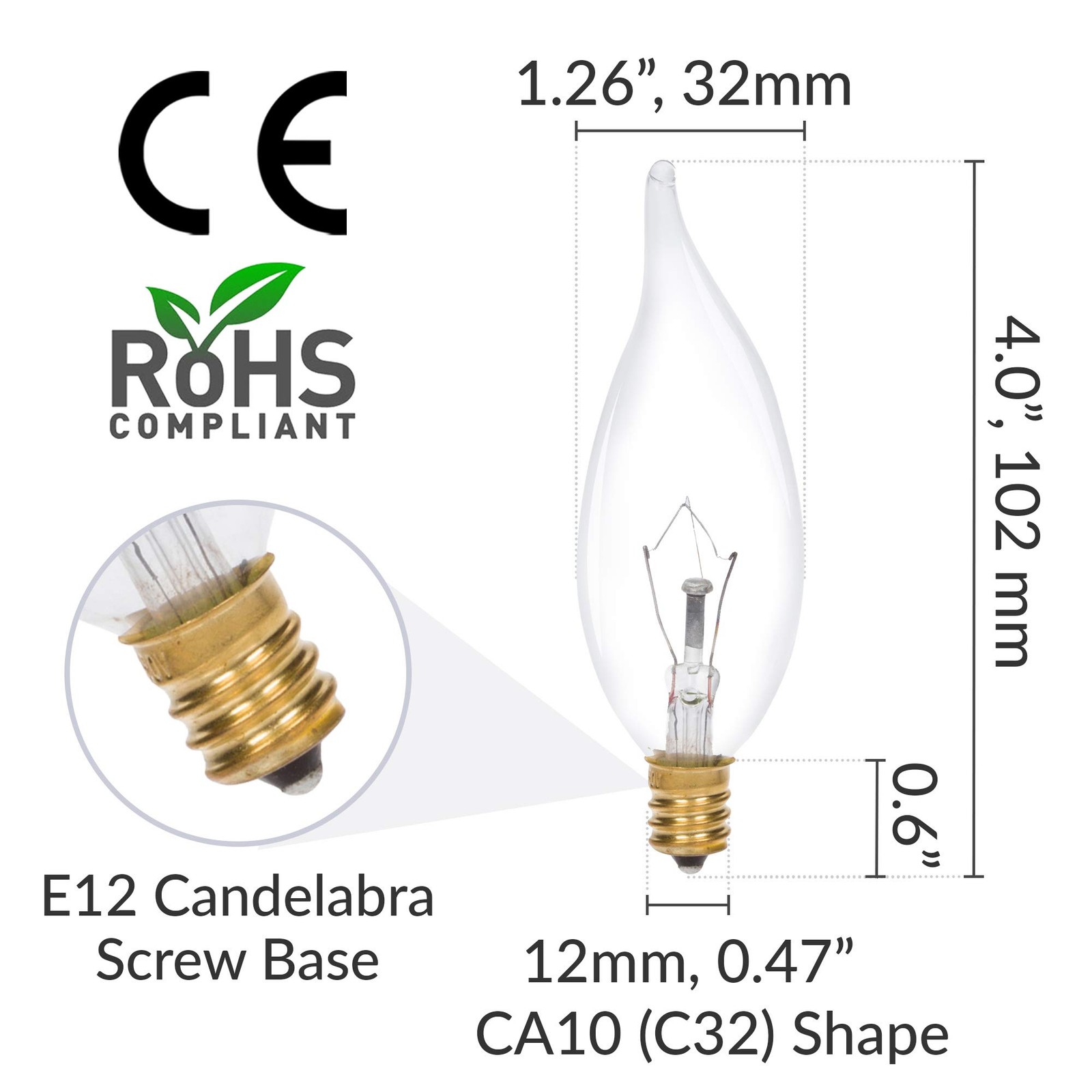 Simba Lighting Candelabra Flame Tip Clear CA10 12 Count (Pack of 1),