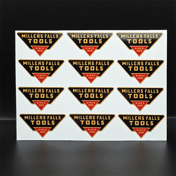 1.5 Inch Wide MILLERS FALLS TOOLS x 12 Reproduction DECALS, Vinyl STICKERS
