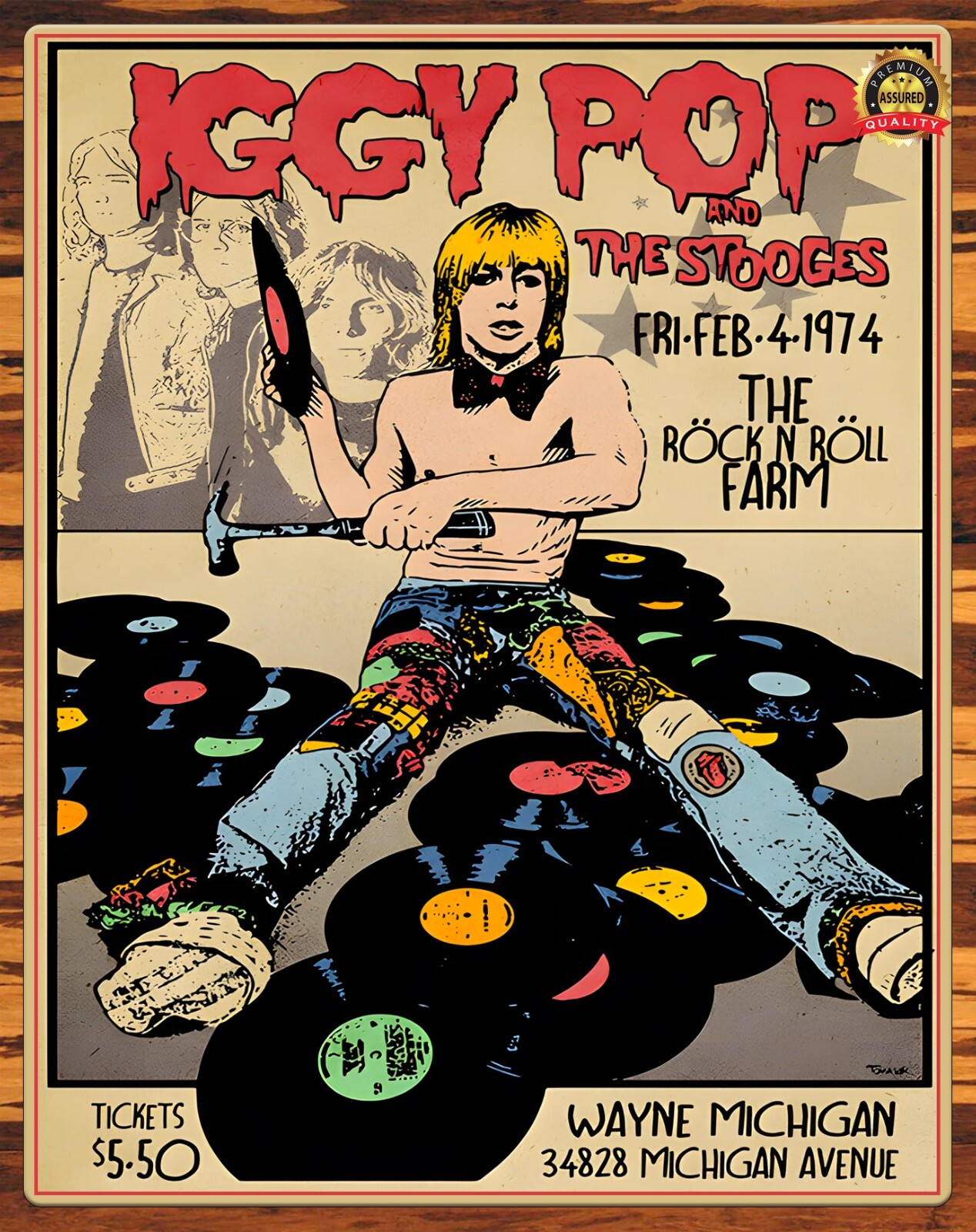 Iggy Pop and The Stooges – Live 1974 Wayne Michigan – Metal Sign 11 x 14