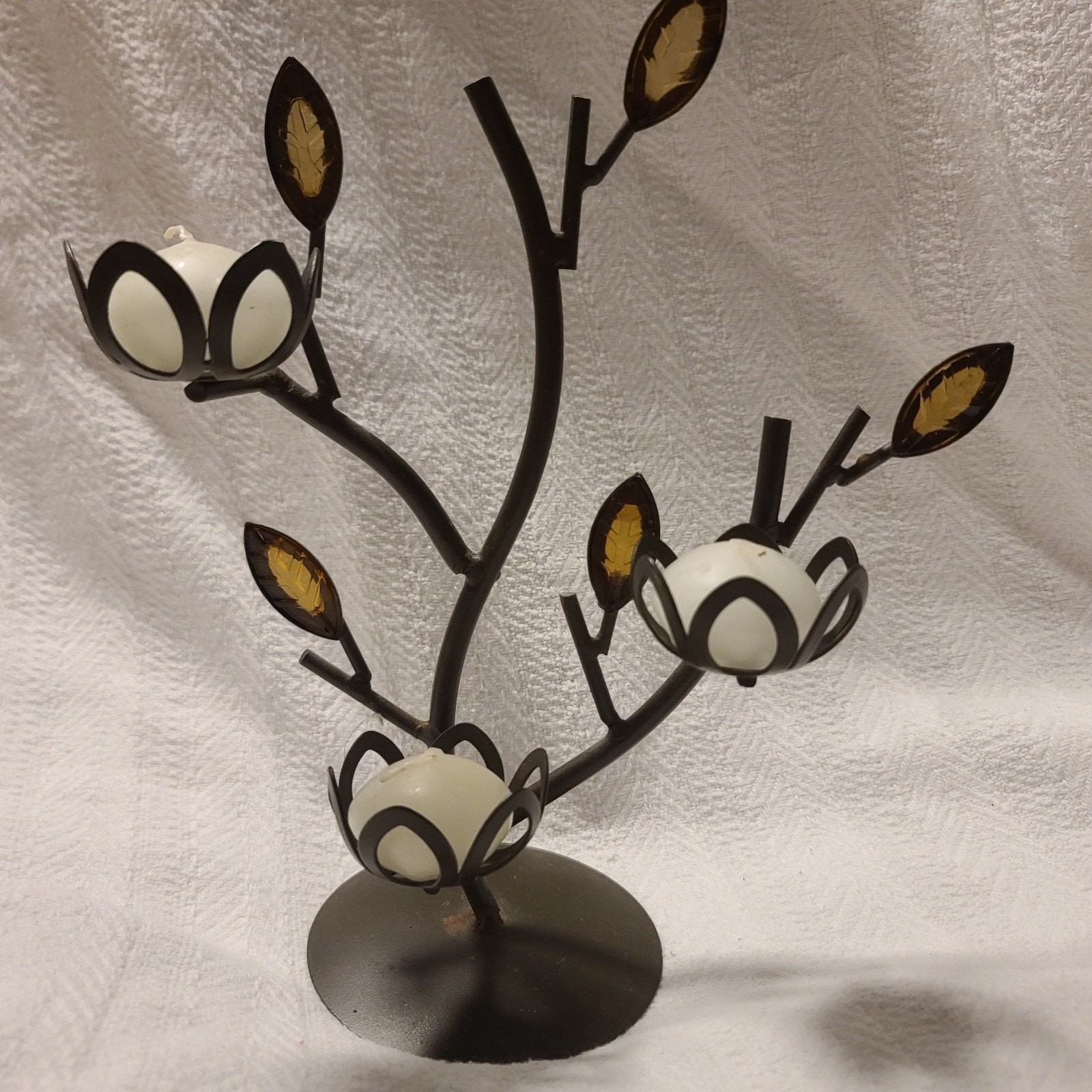 Vintage Leaves Metal Candle Stand – 3 Flower Votive holders Whimsigoth Celestial