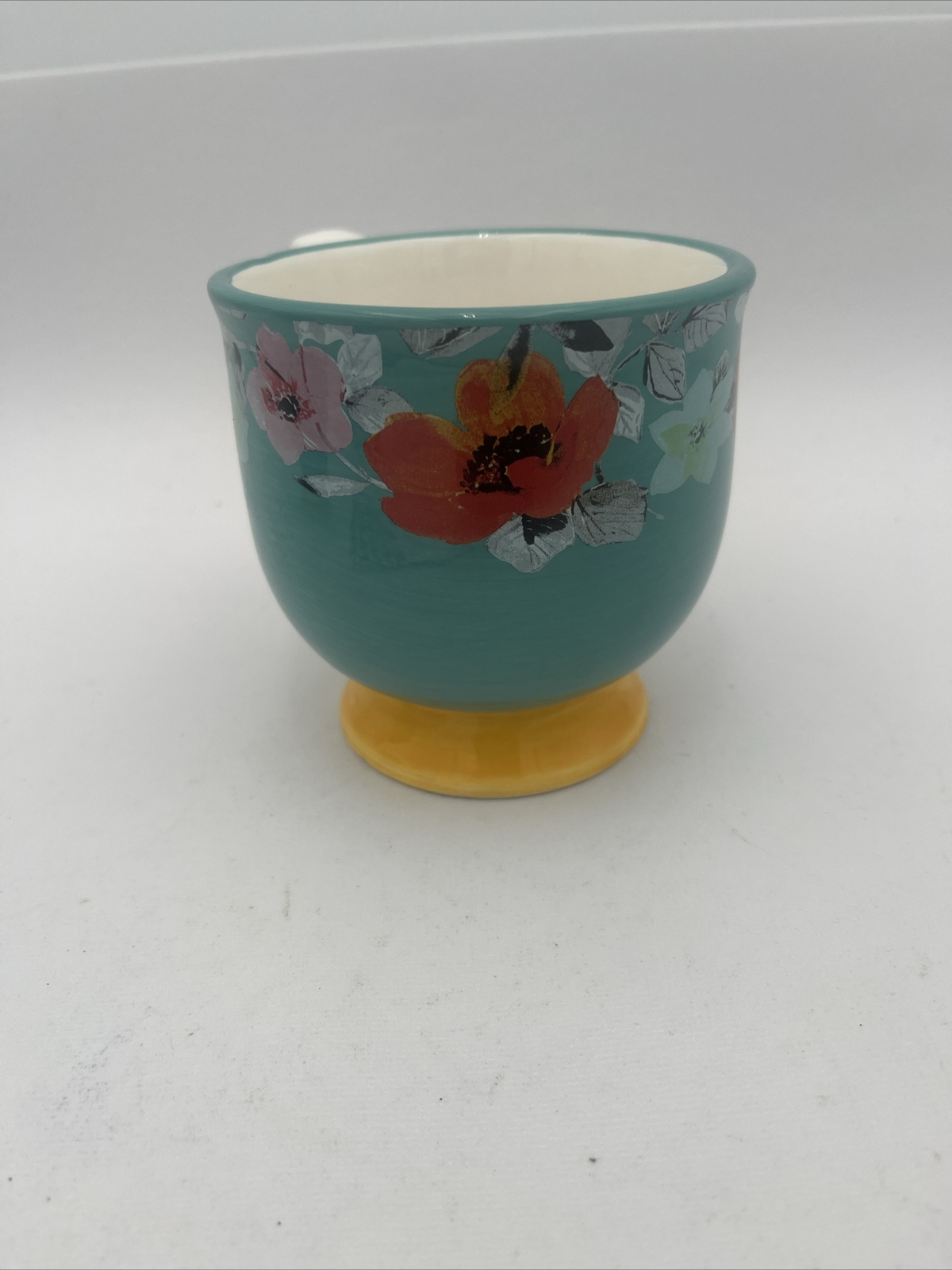 New Pioneer Woman Flea Market Turquoise & Yellow Footed Mug 15oz