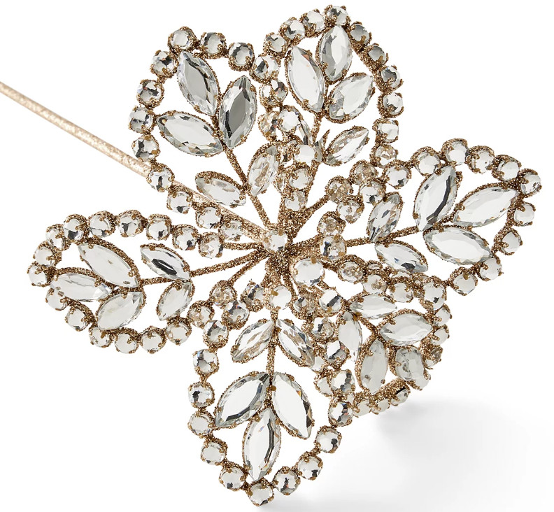 Holiday Lane Jeweled Classics Crystal Flower Pick Ornament Gold X-Mas Tree Decor