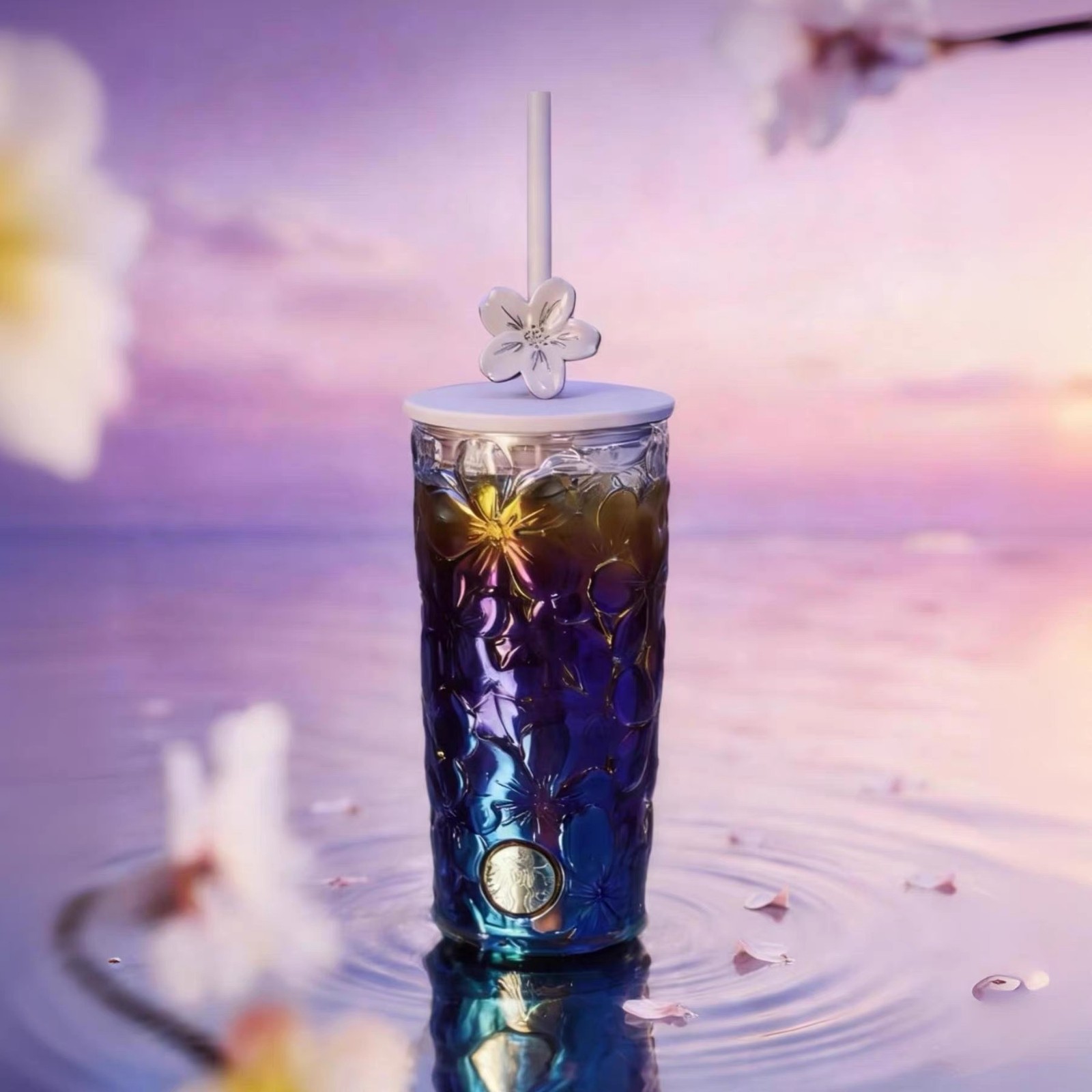 Starbucks 2026China Twilight IridescentAurora Sakura Embossed Glass Tumbler Gift