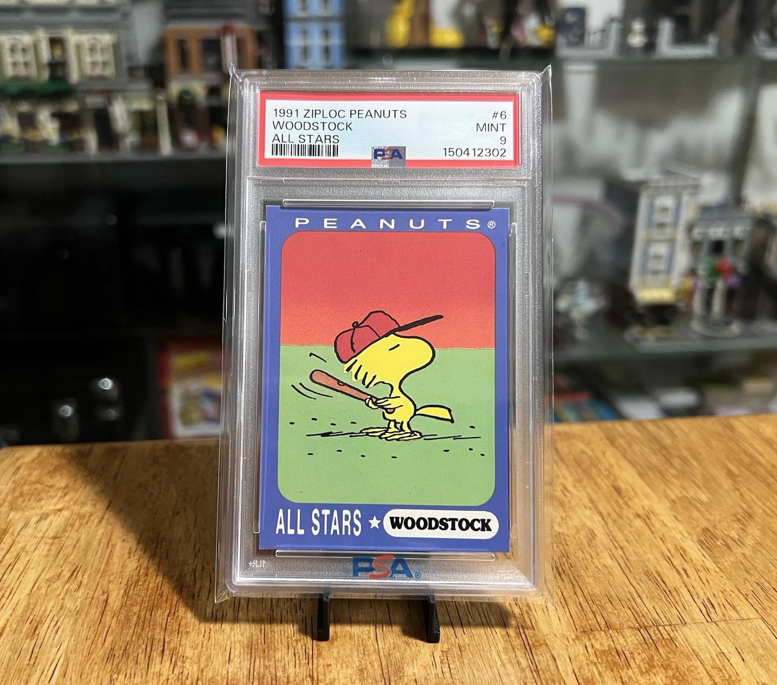 1991 Ziploc Peanuts All Stars #6 Woodstock In Charlie Brown PSA 9 Baseball Card