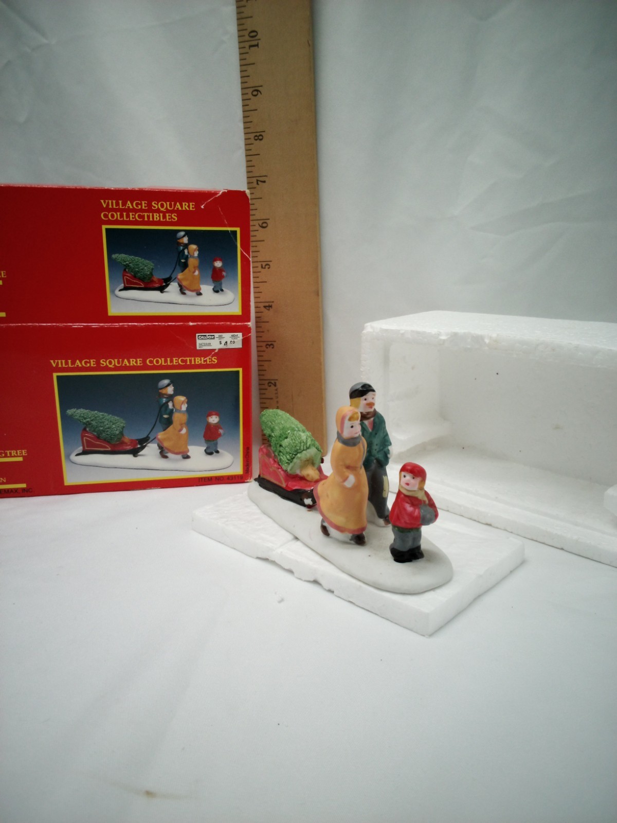 Vtg 1994 Lemax Village Square Family Pulling Christmas Tree Figurine Holiday