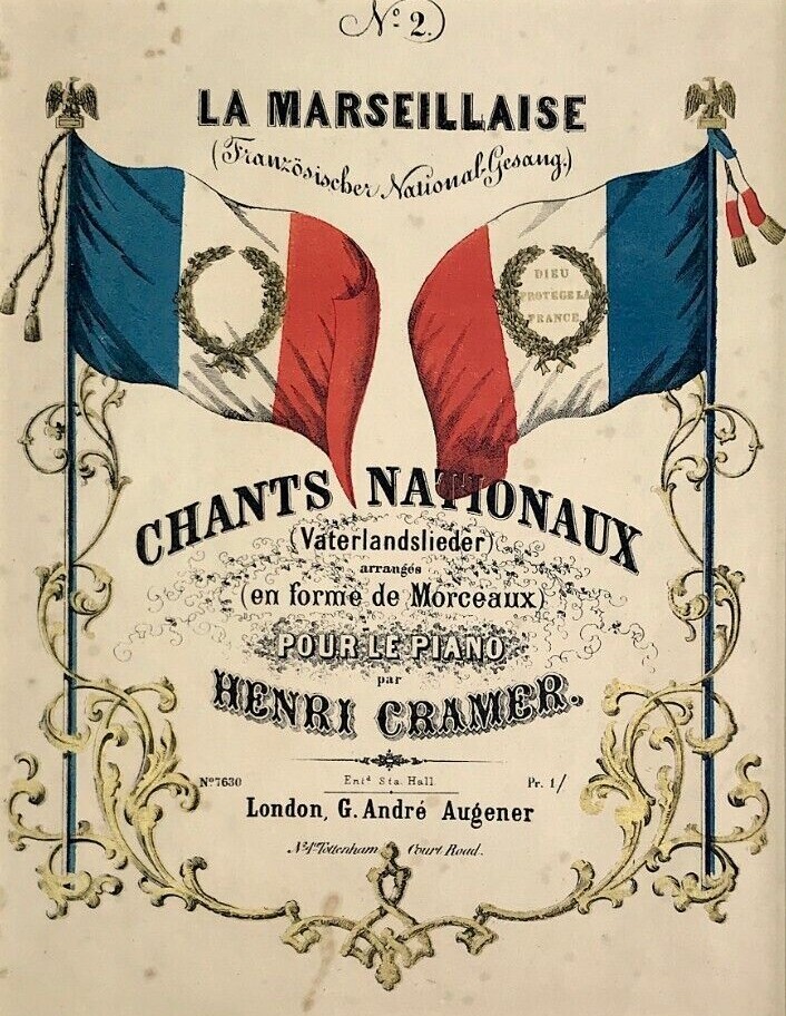 Original LA MARSEILLAISE cover music sheet in mount Augener London 1859