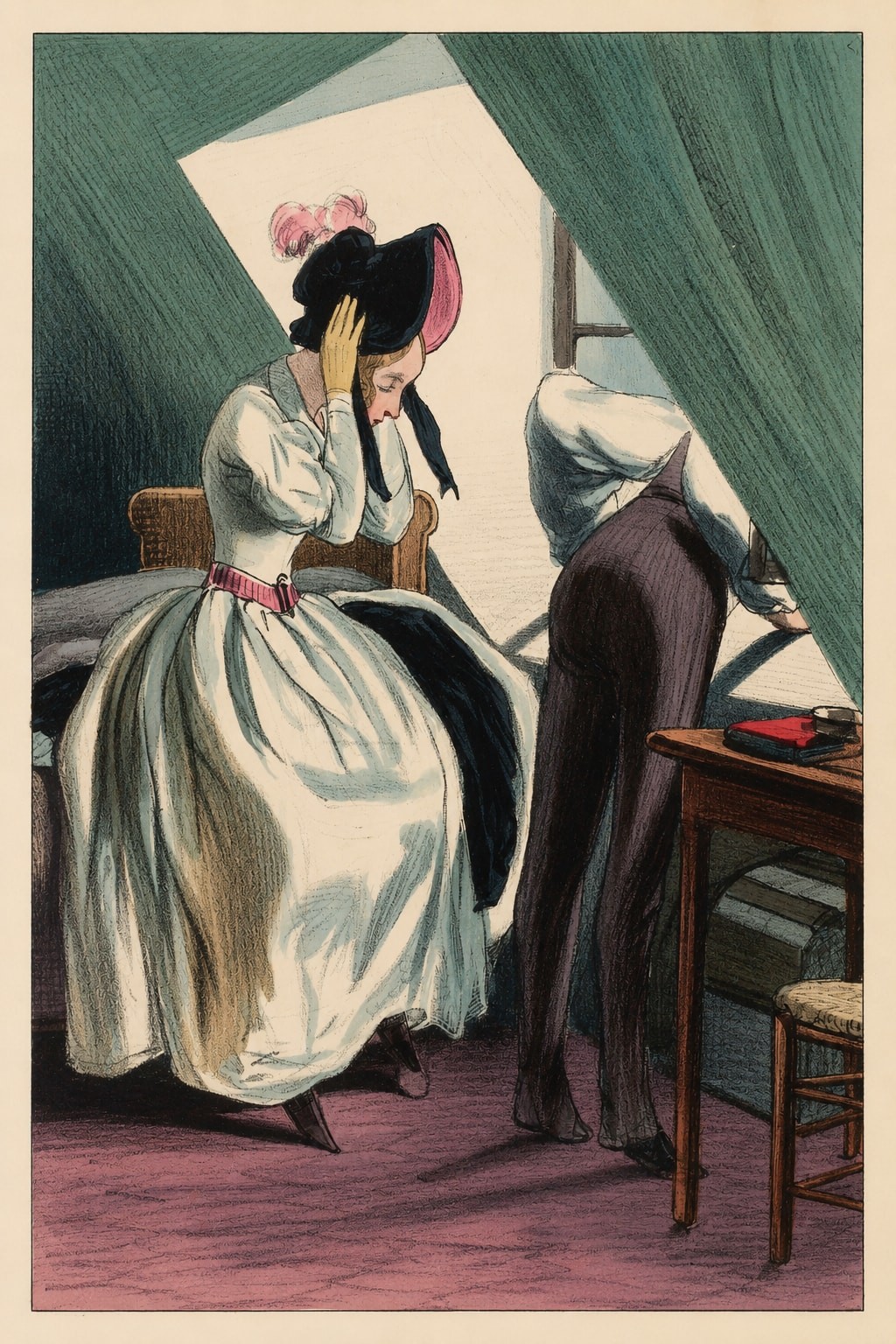 Vintage Style Art Print – Couple in 19th Century Romantic Scene – 24×36”