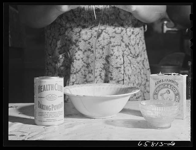 Photo:1930s Woman Mixing Batter Baking Powder Bowl Kitchen Food Ad Photo