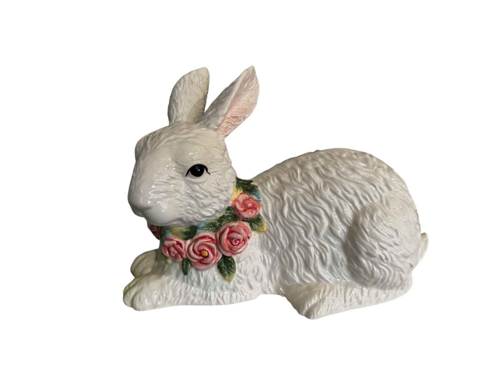 Fitz And Floyd La Fleur Rabbit Figurine Resting 10.75 In Hand Painted Spring