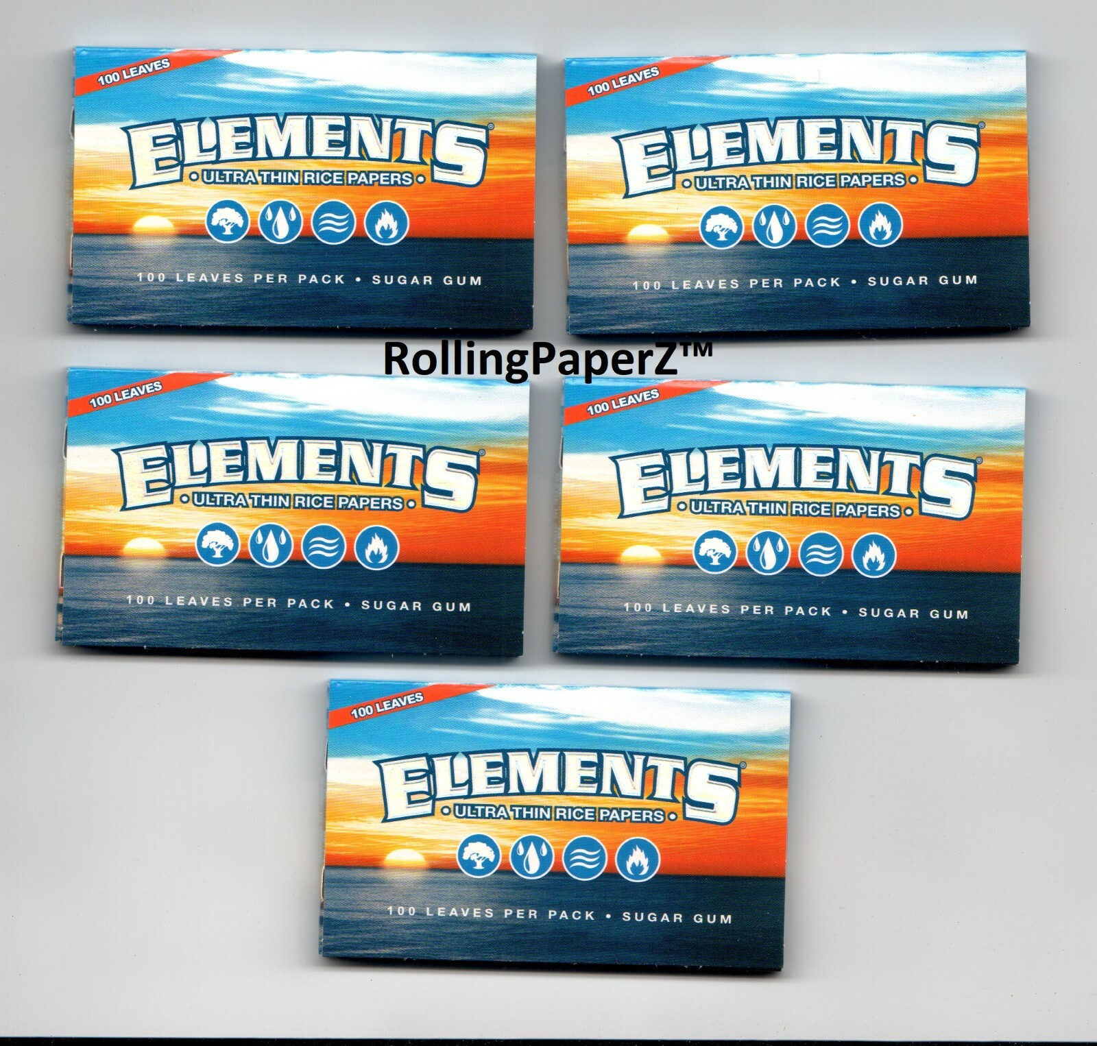 5 X Pack ELEMENTS SINGLE WIDE Ultra Thin Rice Cigarette Paper 100 Leaves per pk
